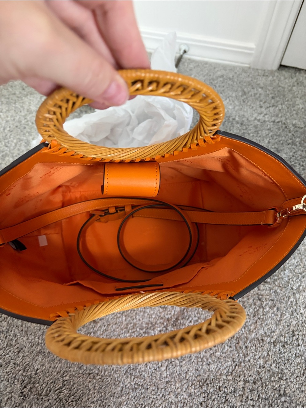 kate spade Orange Leather Tote with Woven Round Handles - Picture 2 of 3